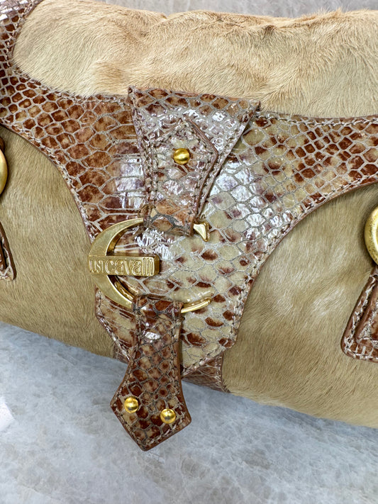 JUSTCAVALLI PONY HAIR SATCHEL BAG