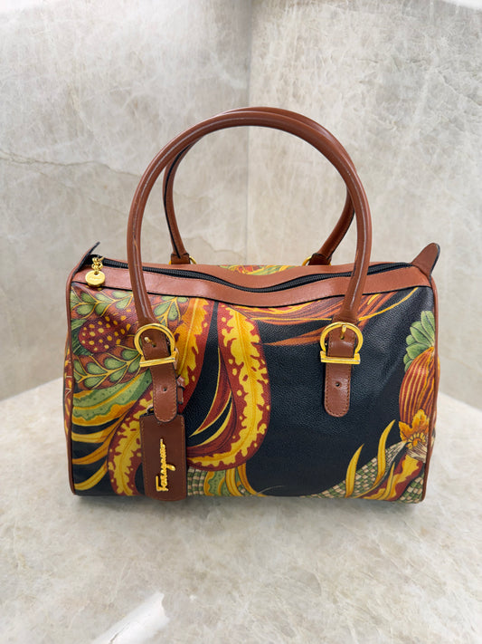 SALVATORE FERRAGAMO SERI TROPICAL PRINT BOSTON BAG