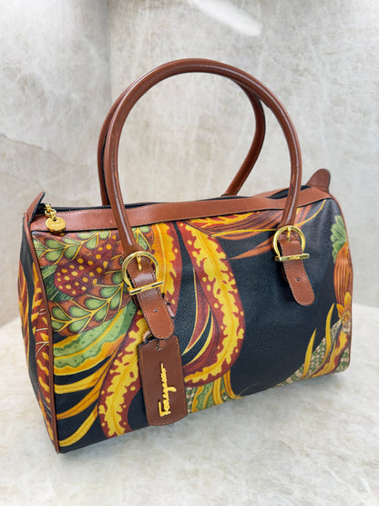 SALVATORE FERRAGAMO SERI TROPICAL PRINT BOSTON BAG