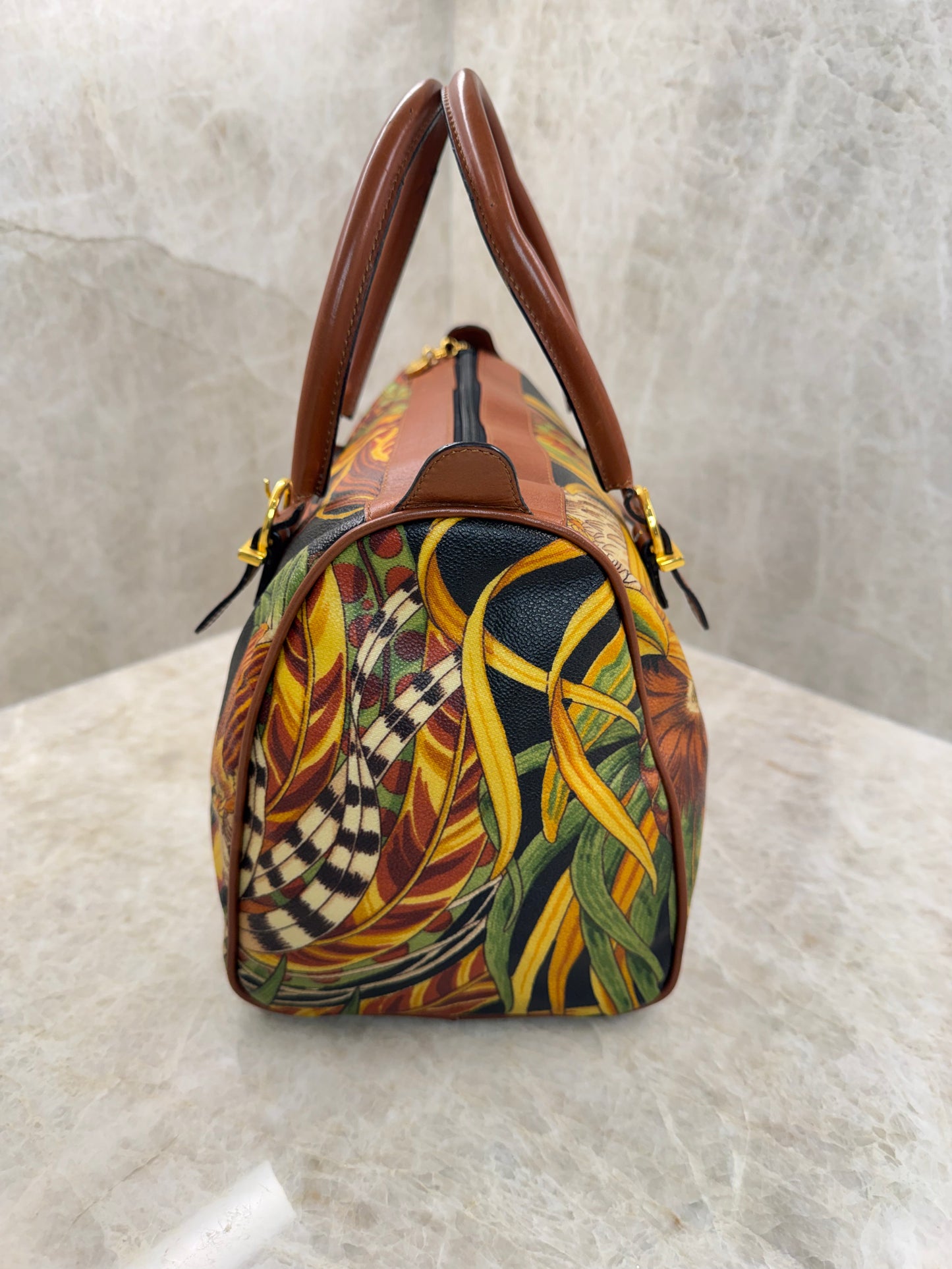 SALVATORE FERRAGAMO SERI TROPICAL PRINT BOSTON BAG
