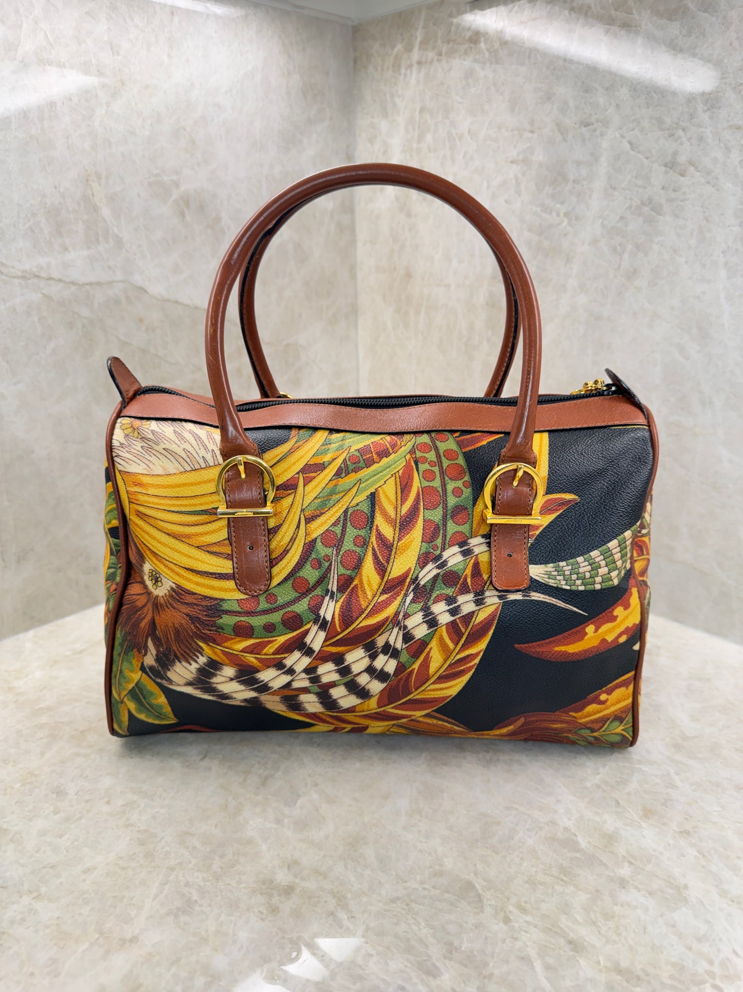 SALVATORE FERRAGAMO SERI TROPICAL PRINT BOSTON BAG