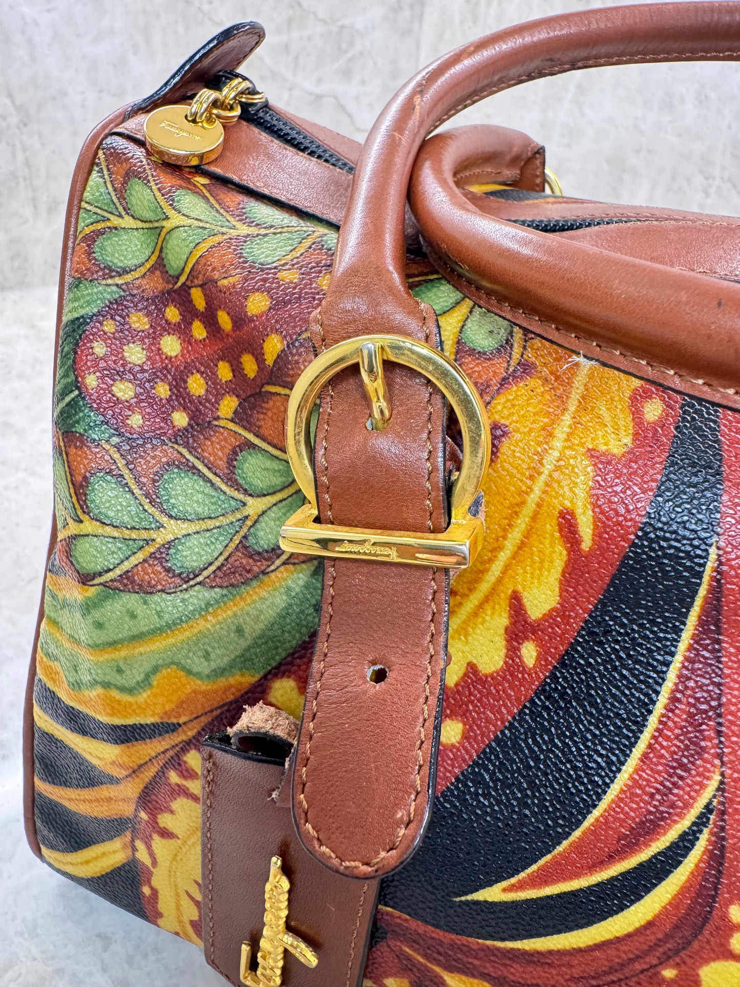 SALVATORE FERRAGAMO SERI TROPICAL PRINT BOSTON BAG