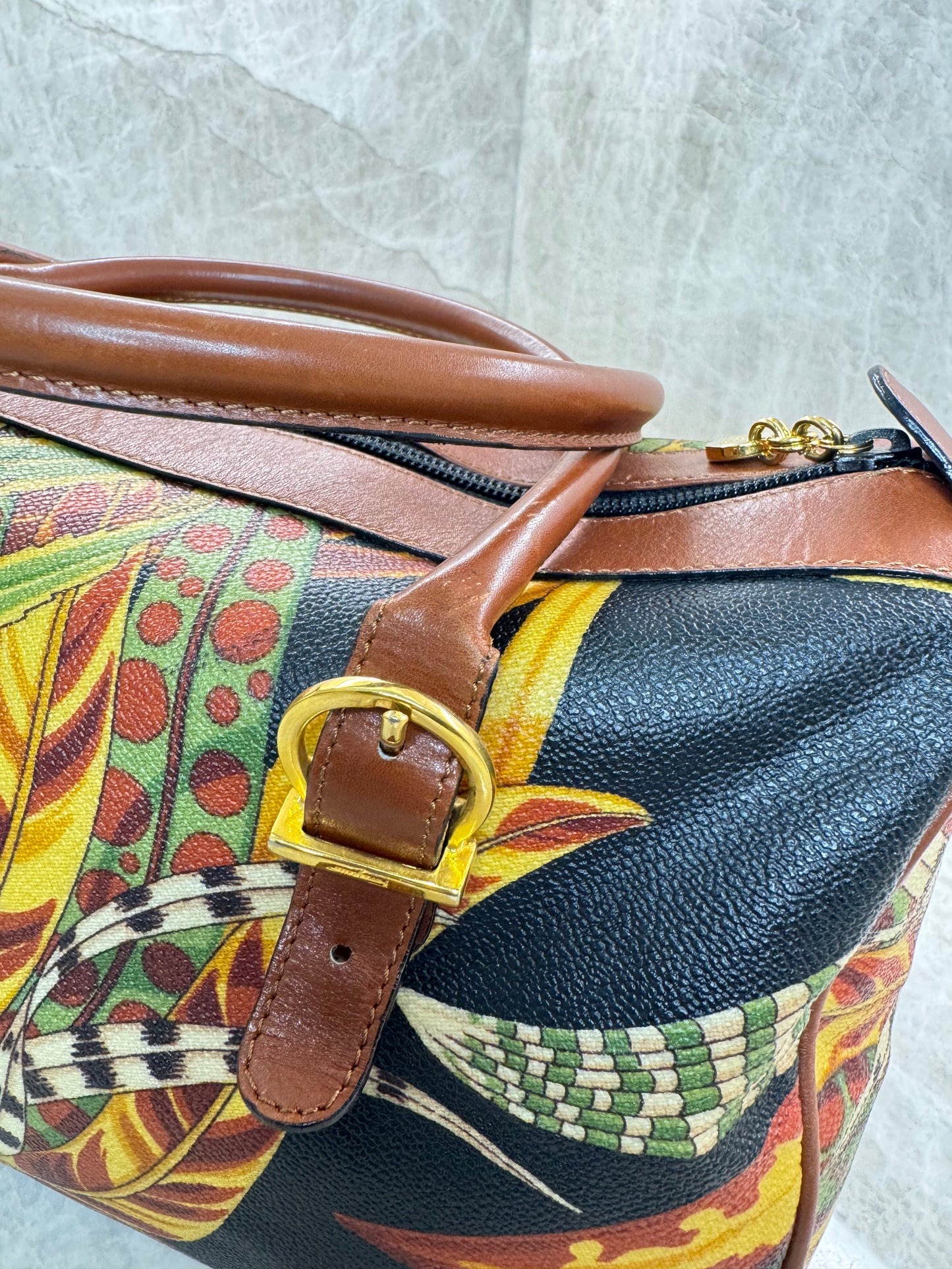 SALVATORE FERRAGAMO SERI TROPICAL PRINT BOSTON BAG