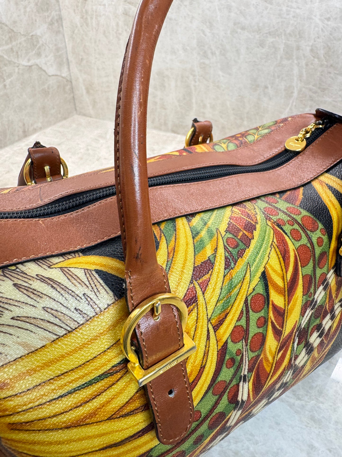 SALVATORE FERRAGAMO SERI TROPICAL PRINT BOSTON BAG