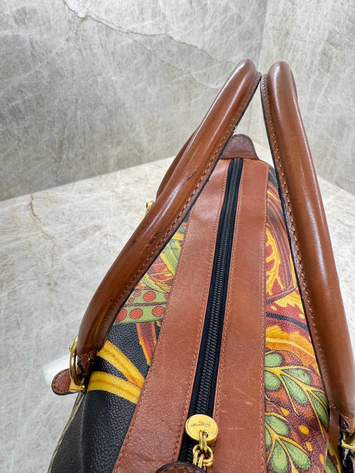 SALVATORE FERRAGAMO SERI TROPICAL PRINT BOSTON BAG