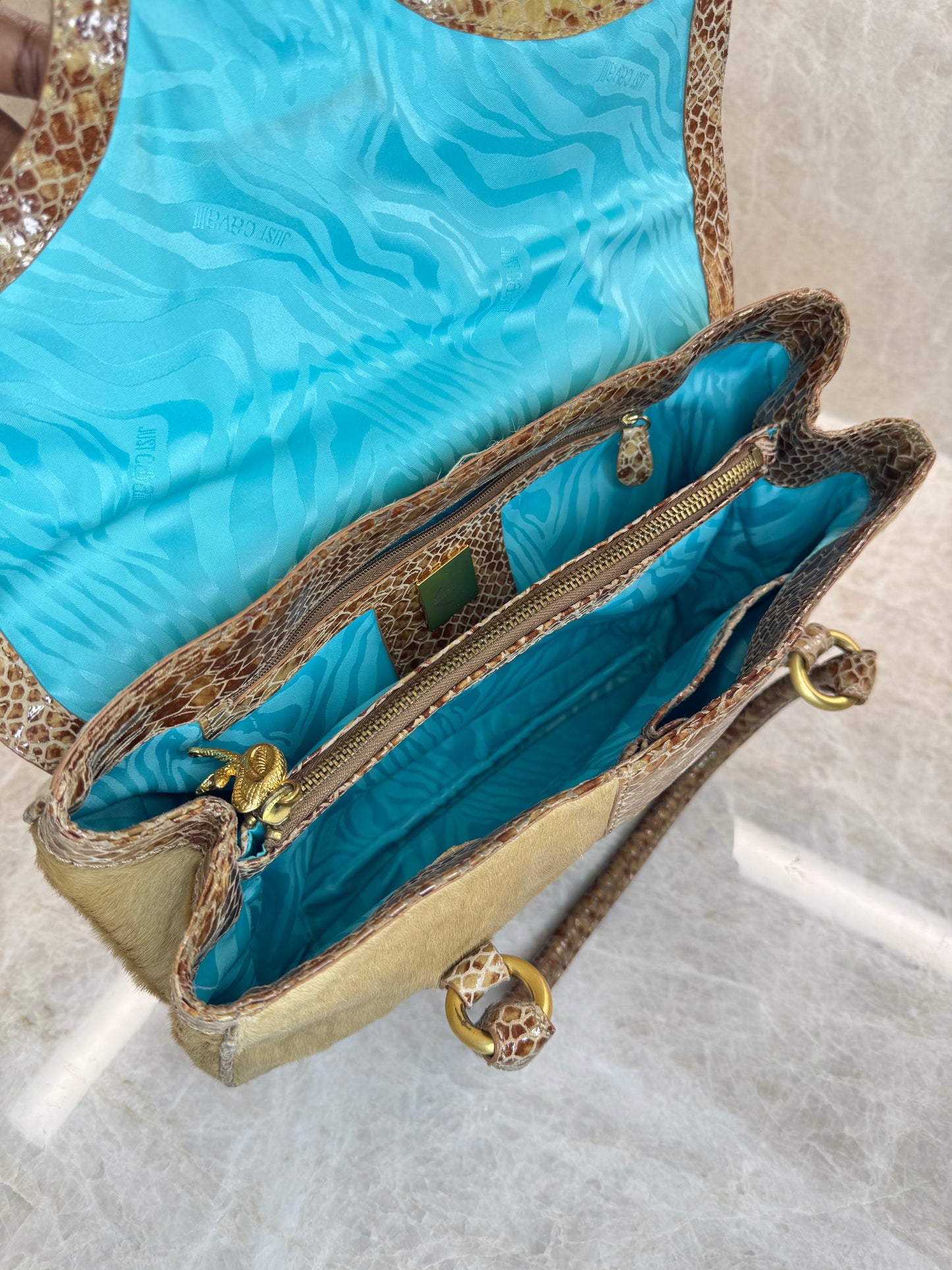 JUSTCAVALLI  PONY HAIR SATCHEL BAG