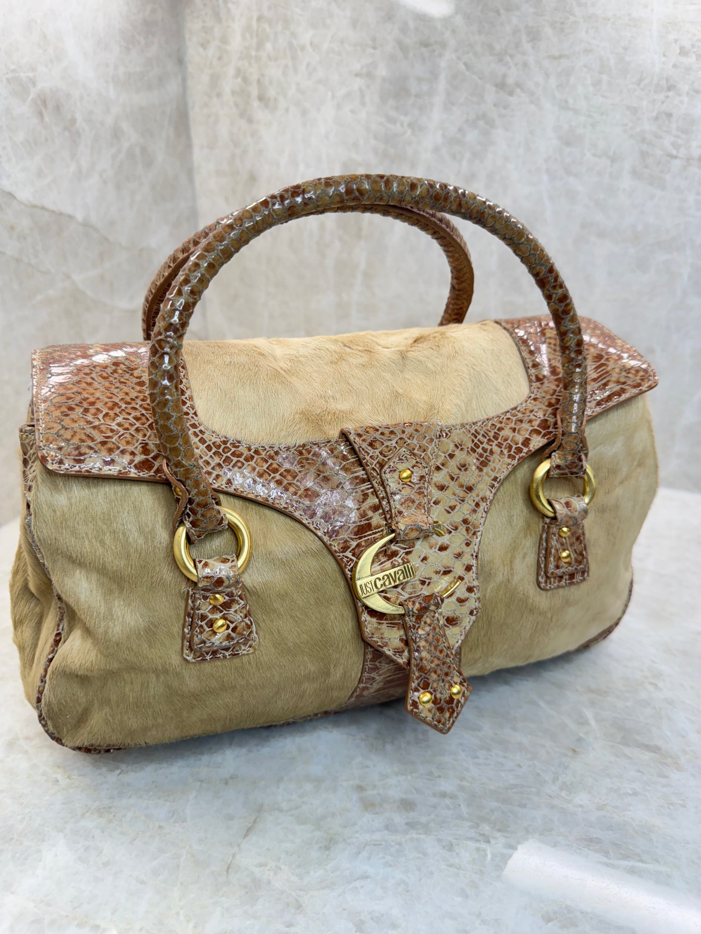 JUSTCAVALLI  PONY HAIR SATCHEL BAG