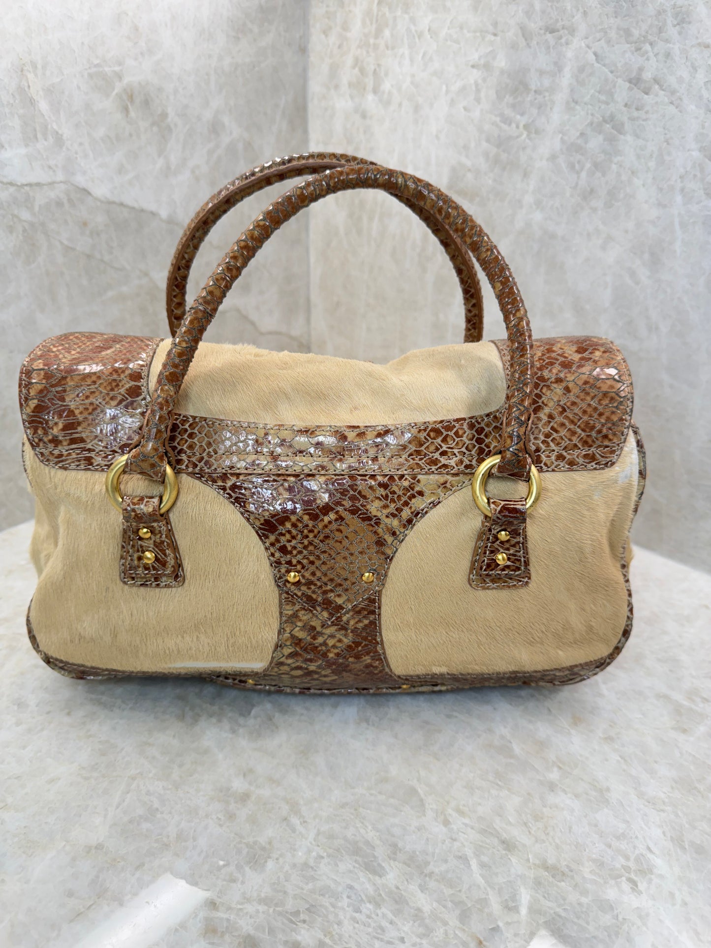 JUSTCAVALLI  PONY HAIR SATCHEL BAG