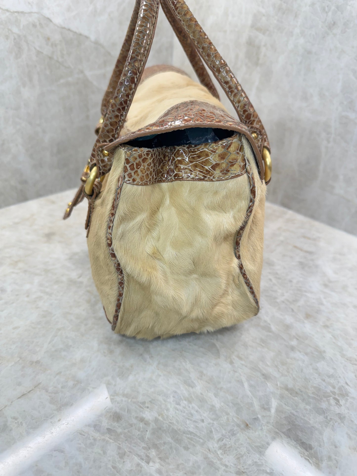 JUSTCAVALLI  PONY HAIR SATCHEL BAG