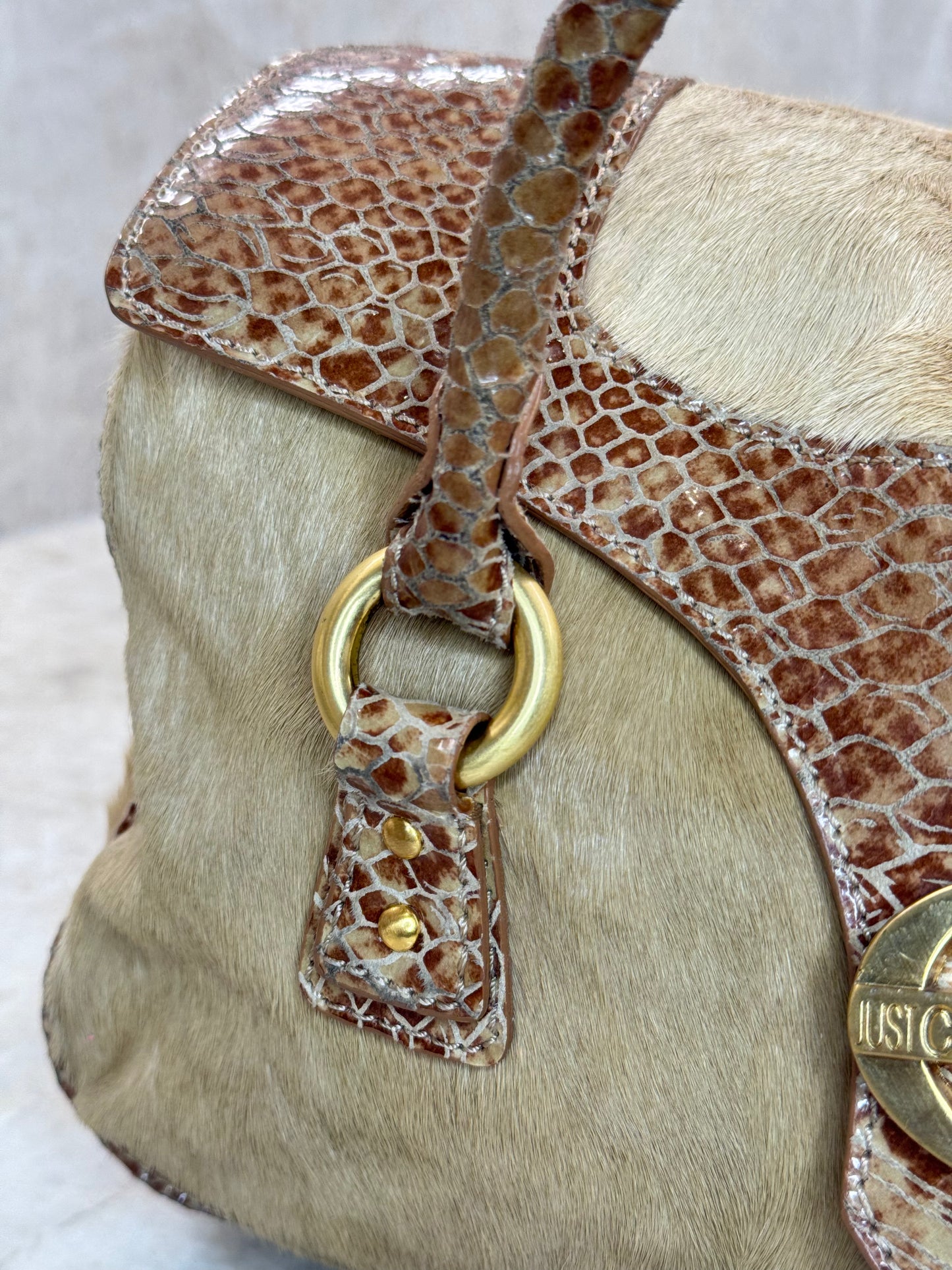 JUSTCAVALLI  PONY HAIR SATCHEL BAG