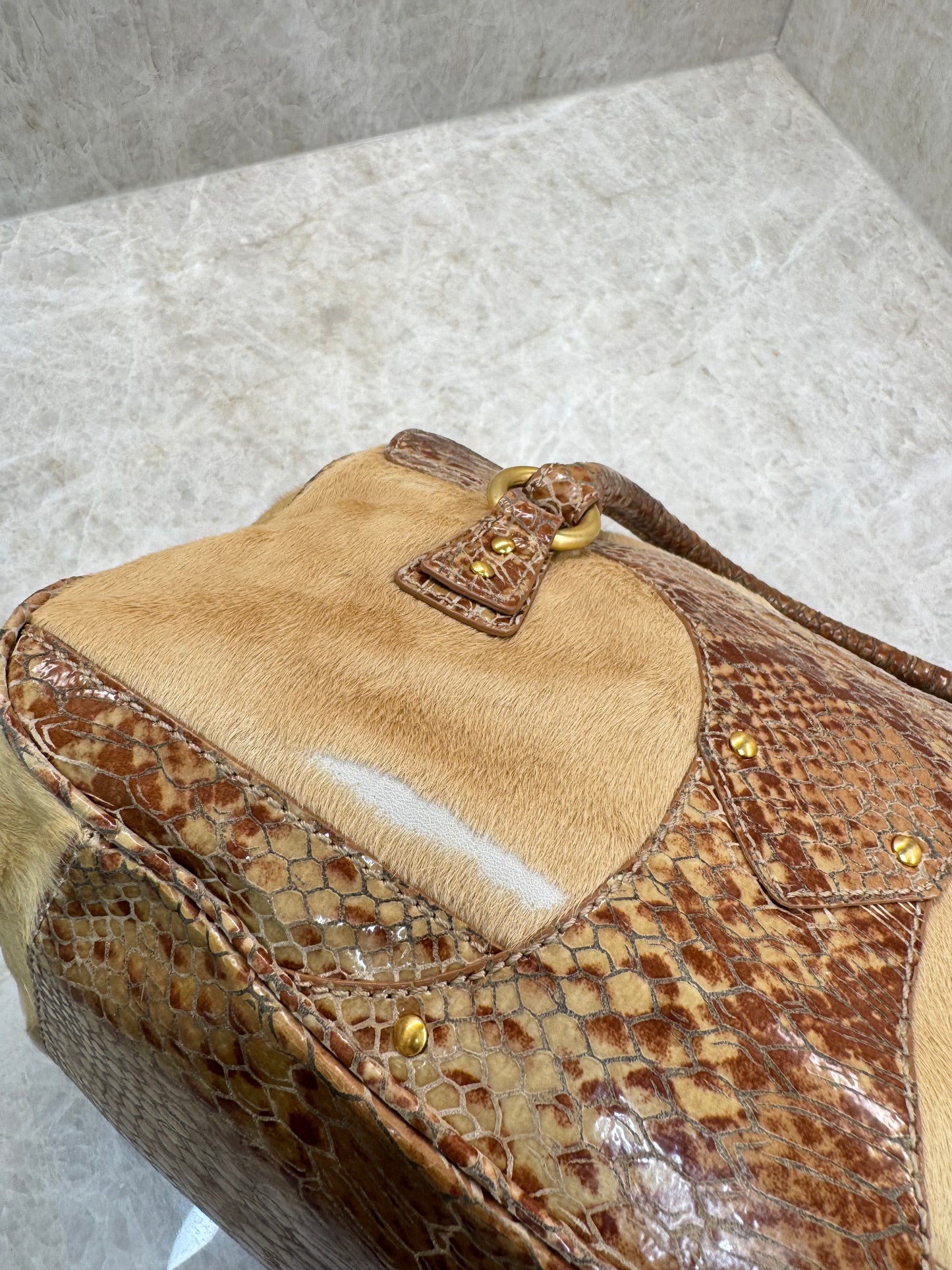 JUSTCAVALLI  PONY HAIR SATCHEL BAG